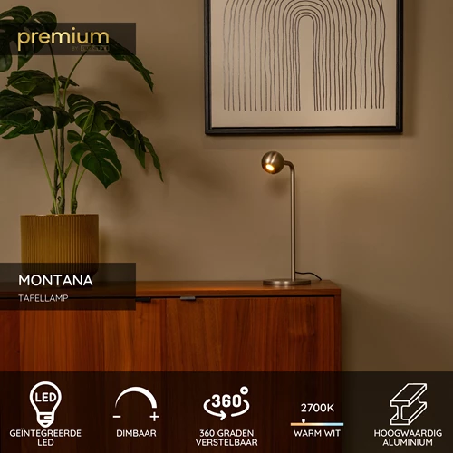 Lucide MONTANA - Tafellamp - LED Dimb. - 1x5W 2700K - Grijs ijzer | Premium - USP